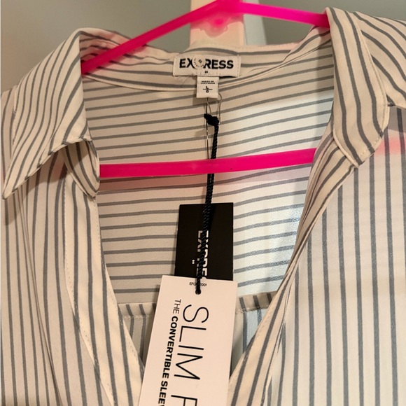 Express Gray and White Striped Shirt - Picture 4 of 6